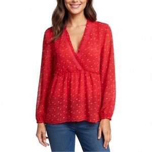 Matilda Jane Let’s Go Together Women's Must Be Love Red Swiss Dot Blouse sz S